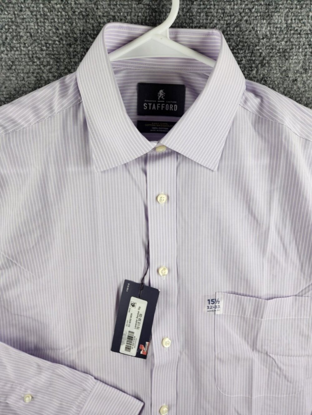 NWT Stafford Purple Striped Long Sleeve Button Up Shirt 15.5 32/33 Broadcloth